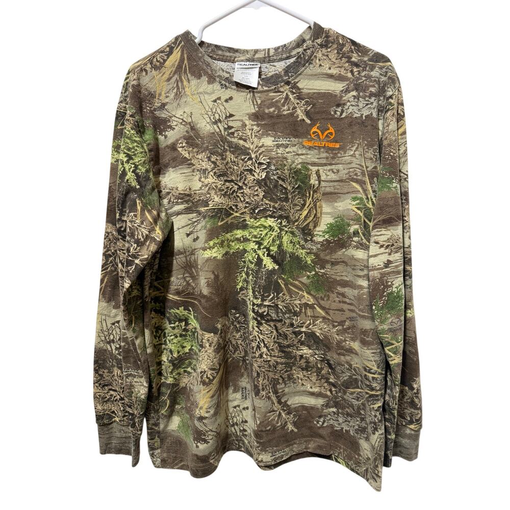REALTREE Camo Long Sleeve Shirt with orange logo Mens size Large